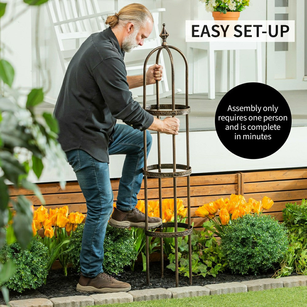 7' Powder-Coated Steel Garden Obelisk, Bronze | Plow & Hearth