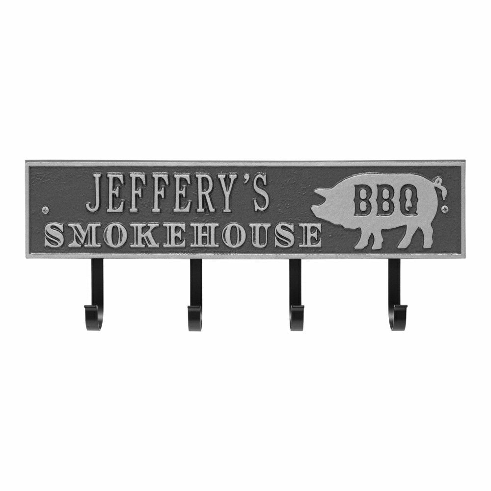 Smokehouse BBQ Rectangle Hook Plaque, Antique Brass | Plow & Hearth