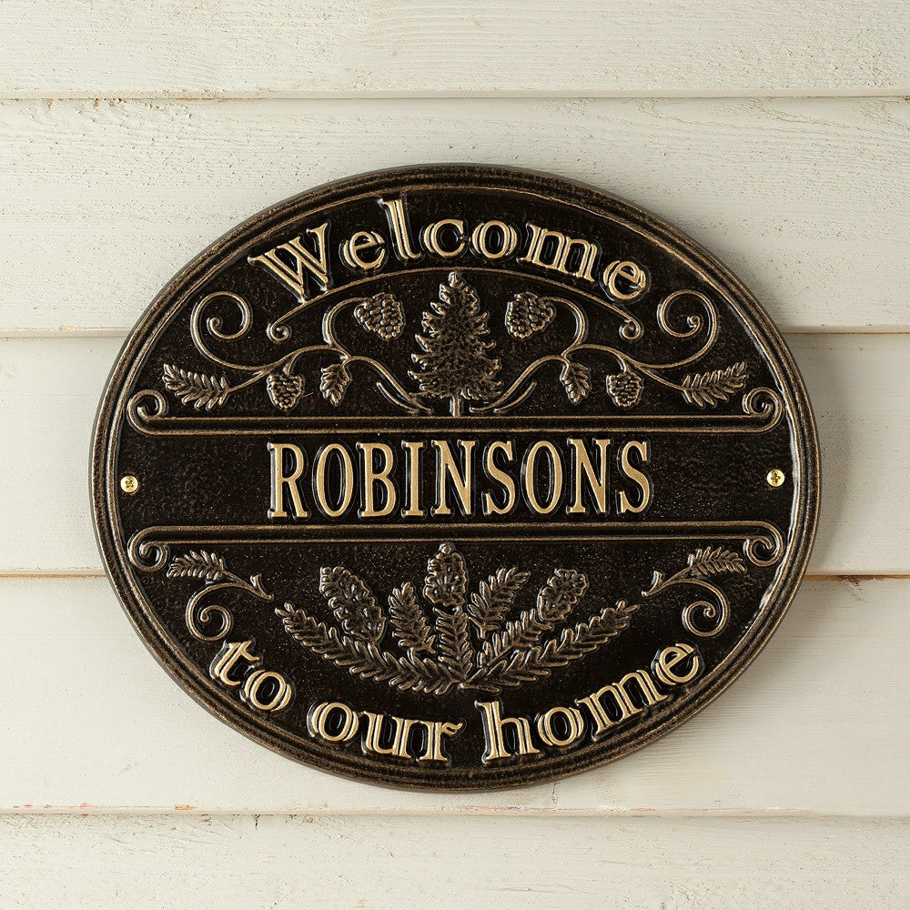 Cast Aluminum Personalized Pine Welcome Wall Plaque | Plow & Hearth