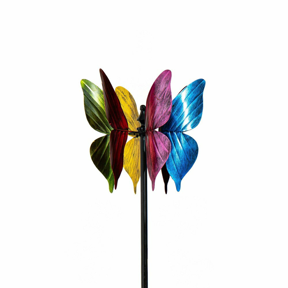 Colorful Butterfly Metal Wind Spinner, 65" H | Plow & Hearth
