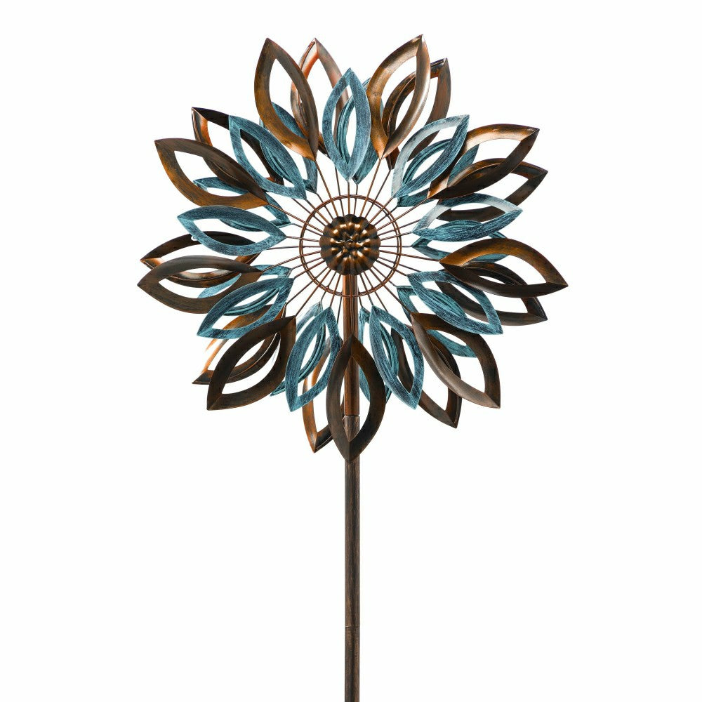 75"H Wind Spinner, Copper and Verdigris Leaves | Plow & Hearth