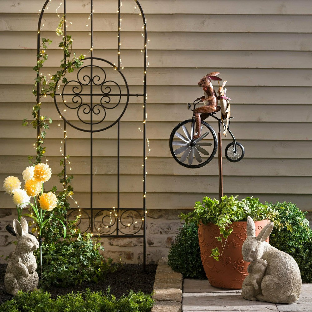 Handmade Bicycling Bunnies Metal Wind Spinner | Plow & Hearth