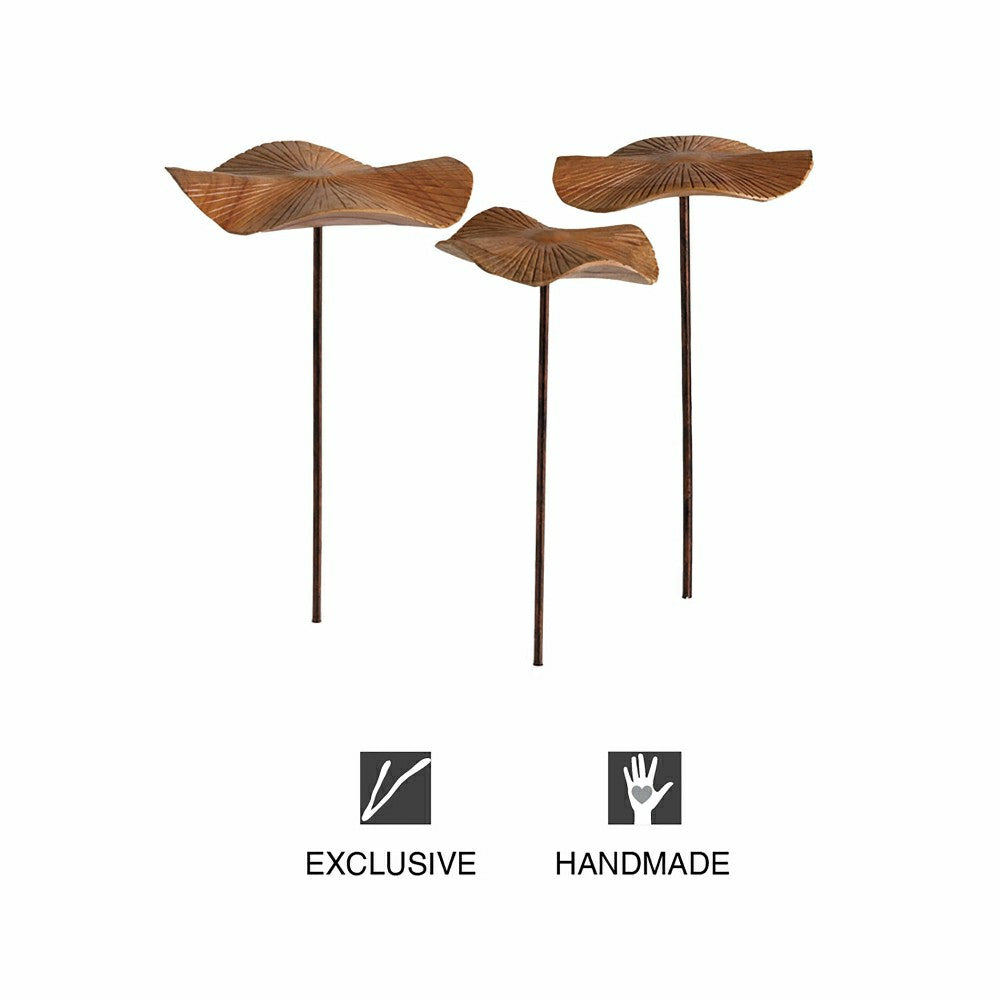 VivaStyle Garden Stake, Hand-Carved Wood Mushroom Garden Stake, Set of | Plow & Hearth