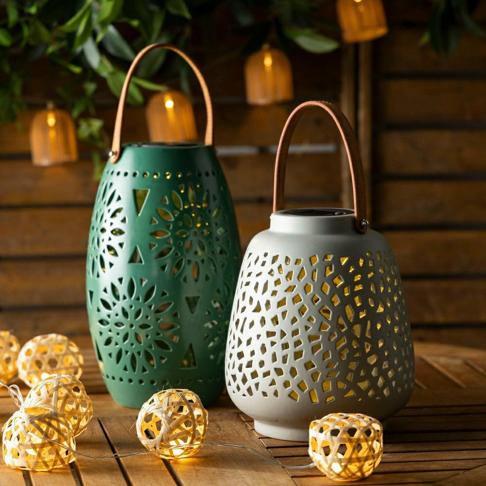 VivaStyle Outdoor Lamp & Lighting, Ceramic Speckled Cut Out Solar Lant | Plow & Hearth