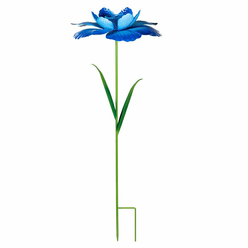 Metal Flower Garden Stake with Bird Feed,Blue | Plow & Hearth