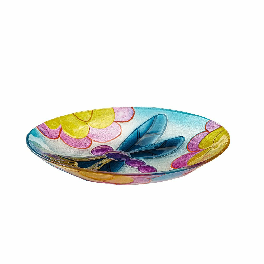 18" Fluorescent Hand Painted and Embossed Glass Shaped Bird Bath, Drag | Plow & Hearth