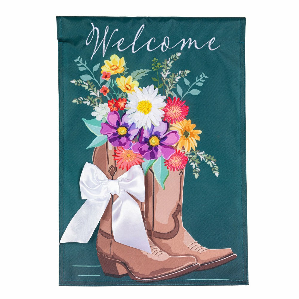 Boots And Bow Floral Applique Garden Flag | Plow & Hearth
