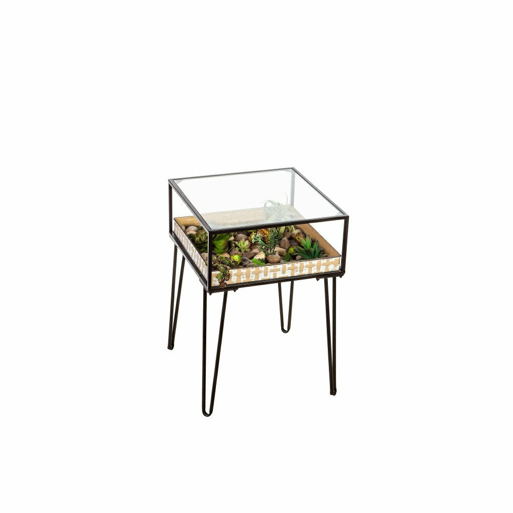 Metal Table with Glass Top and Gold Metal Planter Dish | Plow & Hearth