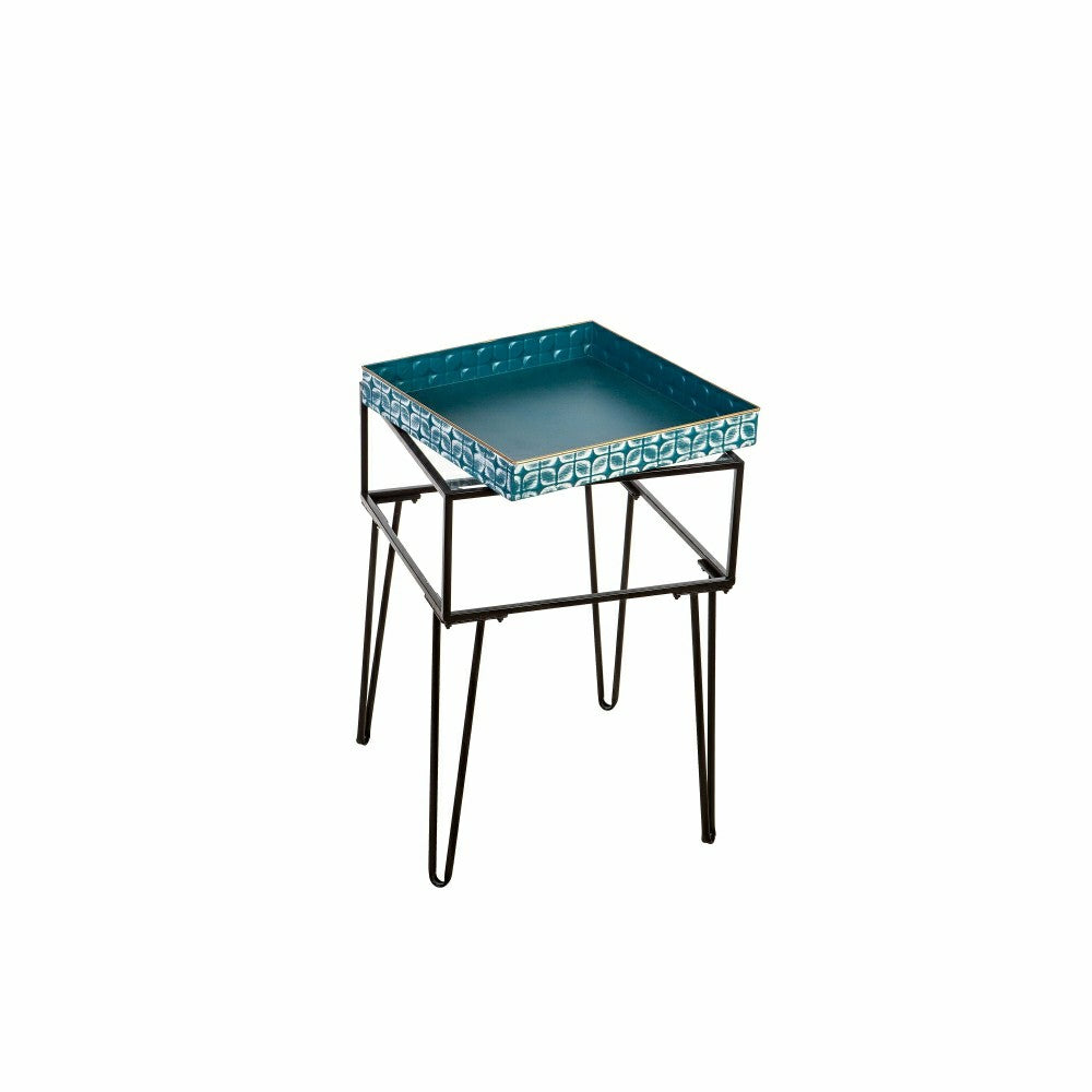 Metal Table with Glass Top and Teal Metal Planter Dish | Plow & Hearth