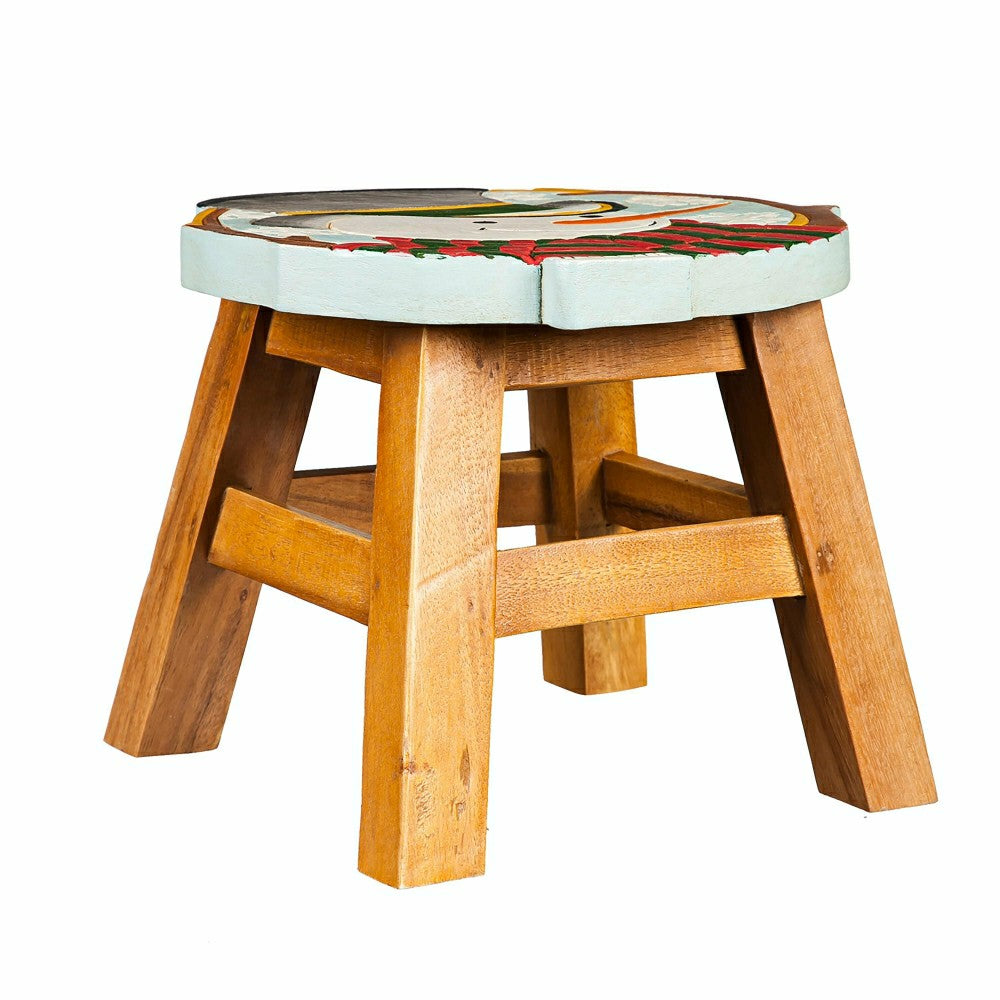 Hand-Carved Wood Snowman Footstool | Plow & Hearth
