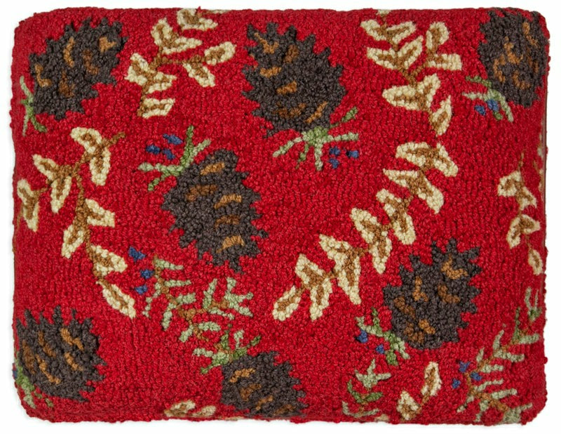 Ruby Cones Hand-Hooked Wool Footstool | Plow & Hearth