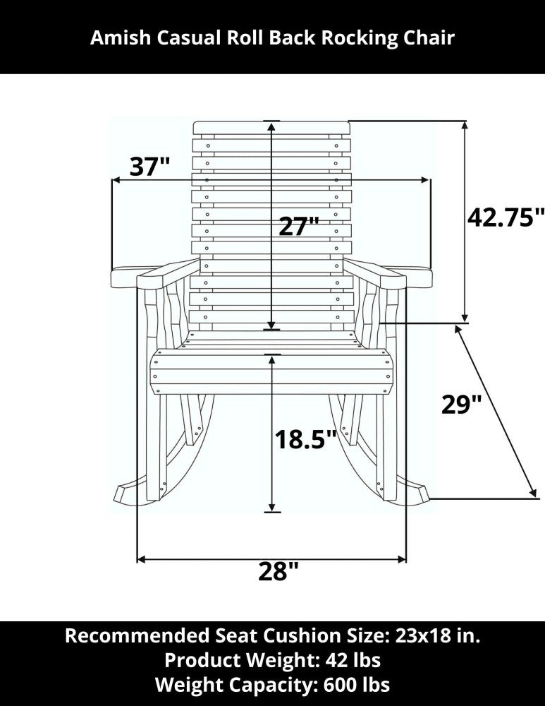 Amish Casual Heavy Duty Roll Back Wooden Outdoor Rocking Chair | Plow & Hearth