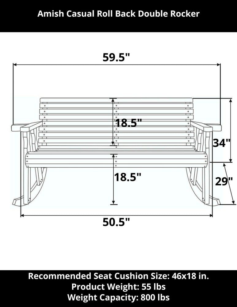 Amish Casual Roll Back Wooden Outdoor Double Rocker Bench | Plow & Hearth
