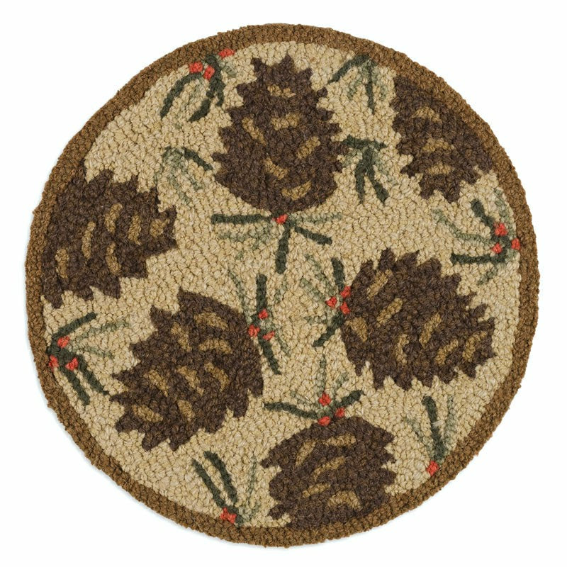 Needles and Cones Hooked Wool Chair Pad Set of 4 | Plow & Hearth