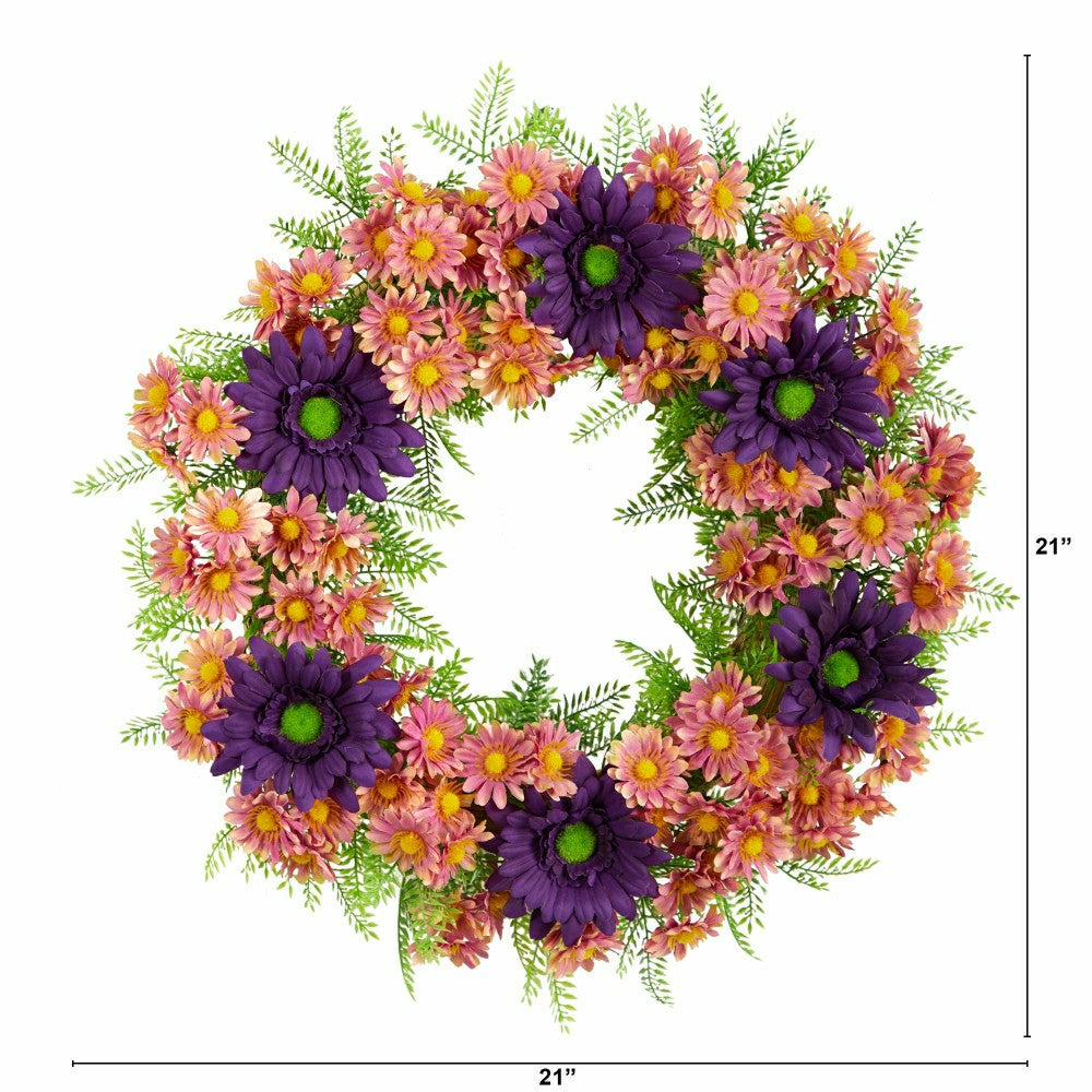 21” Mixed Daisy Artificial Wreath | Plow & Hearth