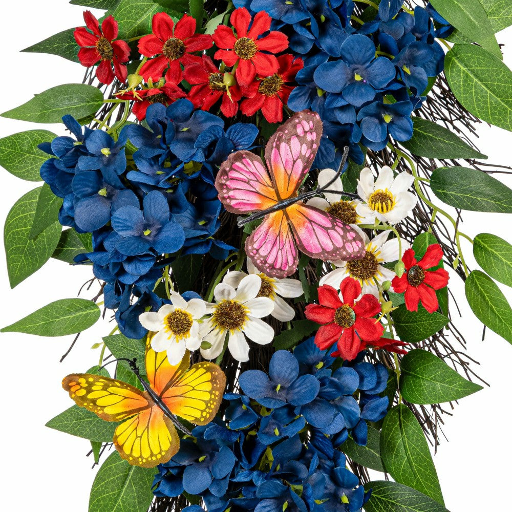 Red, White, & Bloom Swag Artificial Floral with Butterflies, 25"H | Plow & Hearth