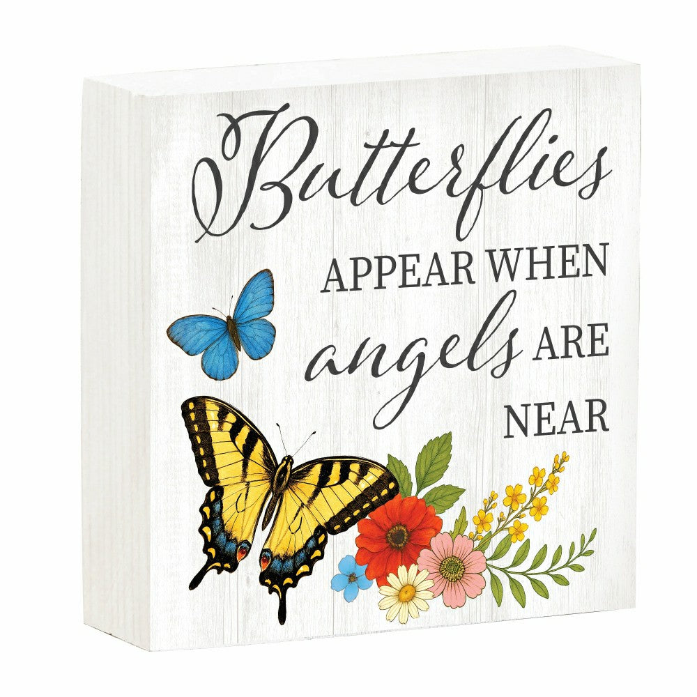 Memorial Table Décor Wood Plock Butterflies Appear when Angels are Near, 6"x6" | Plow & Hearth
