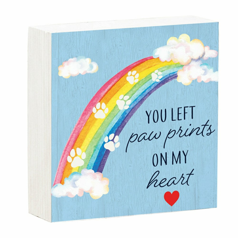Memorial Table Décor Wood Plock, You Left Paw Prints on My Heart, 6"x6" | Plow & Hearth