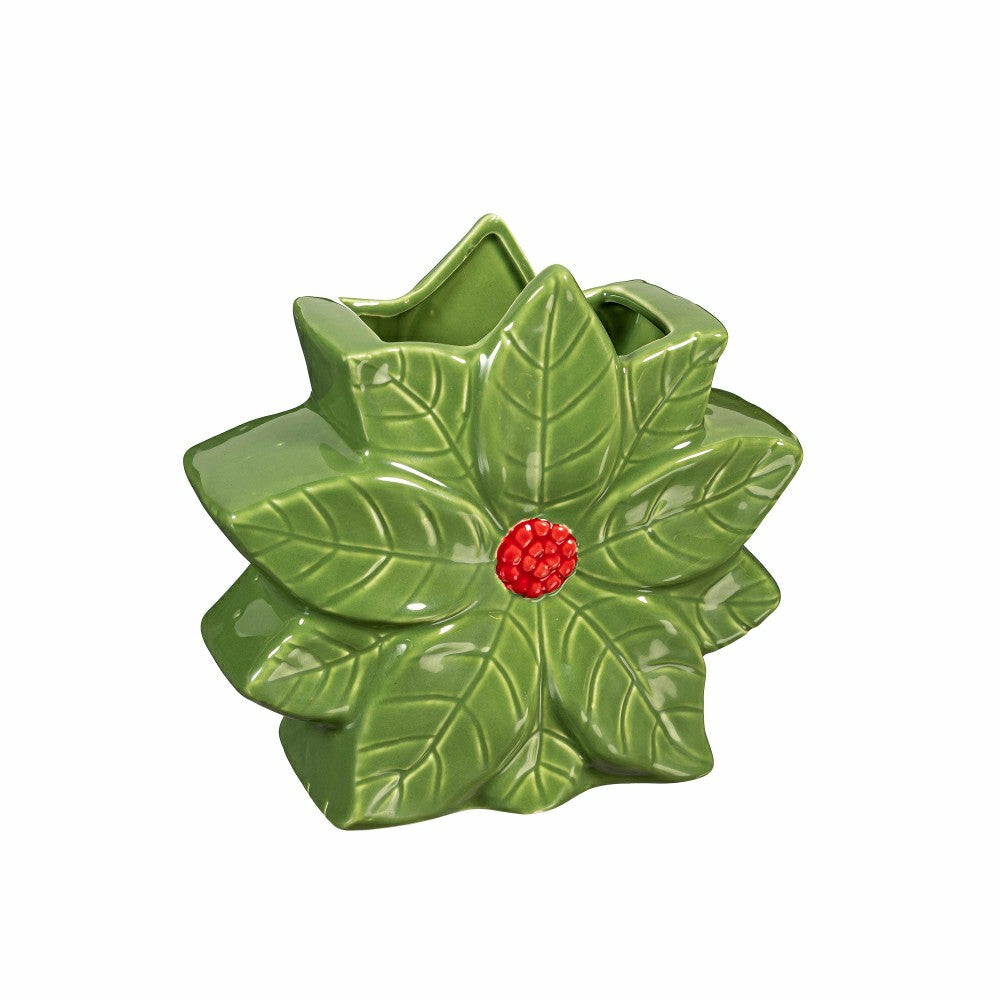 Holly Homestead Vase Poinsettia Shaped Ceramic, 7"L | Plow & Hearth