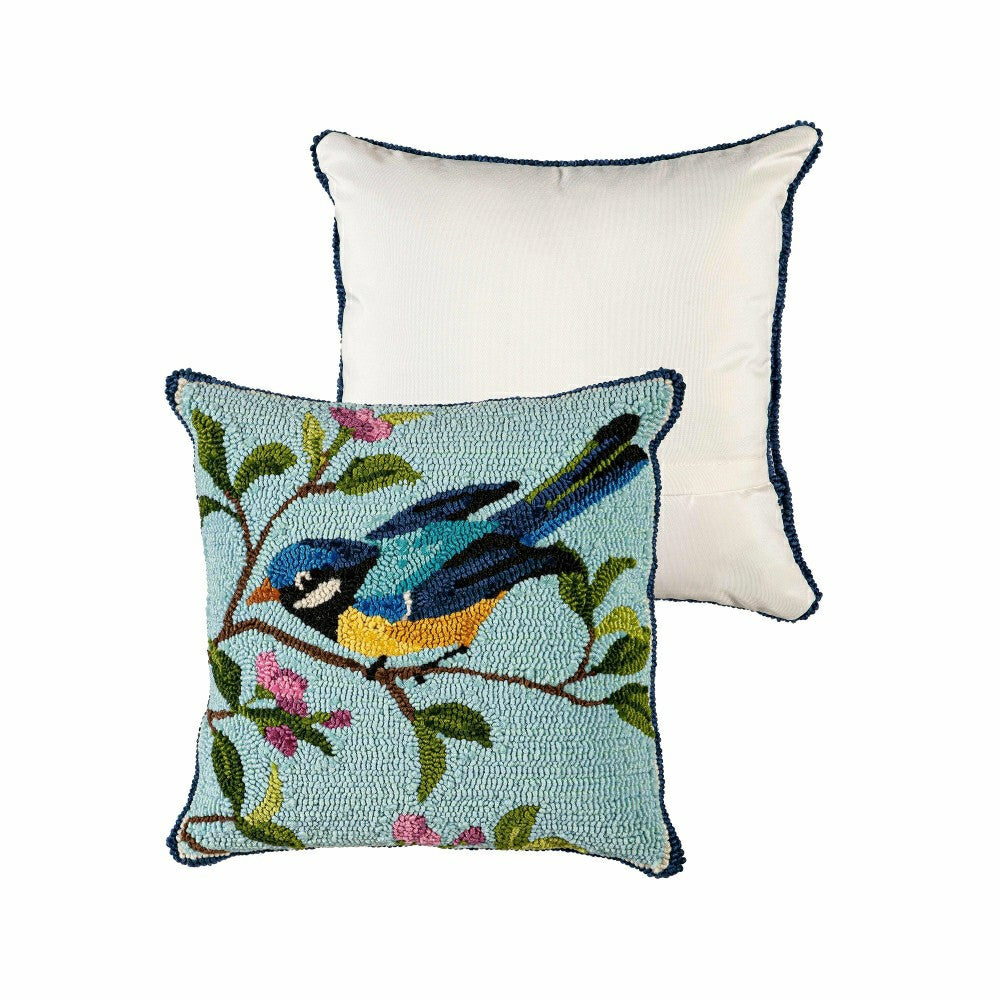 Indoor/Outdoor Hooked Polypropylene Birds in Branches Throw Pillow 18" | Plow & Hearth