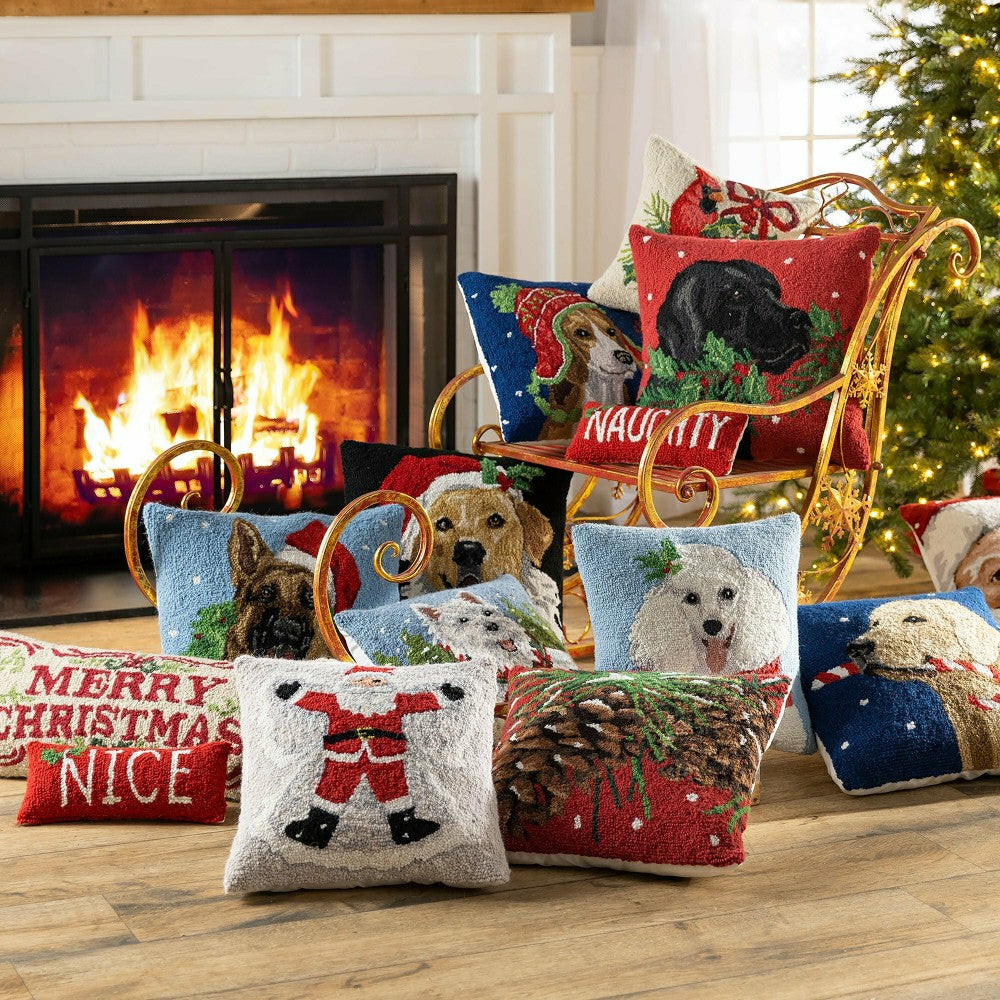 Santa Snow Angel Hand-Hooked Wool Throw Pillow | Plow & Hearth