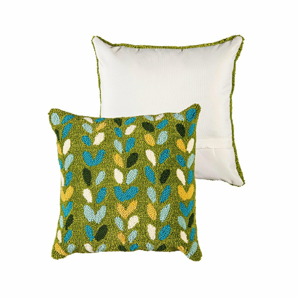 Indoor/Outdoor Hooked Polypropylene Sprouts Throw Pillow 18"x18" | Plow & Hearth
