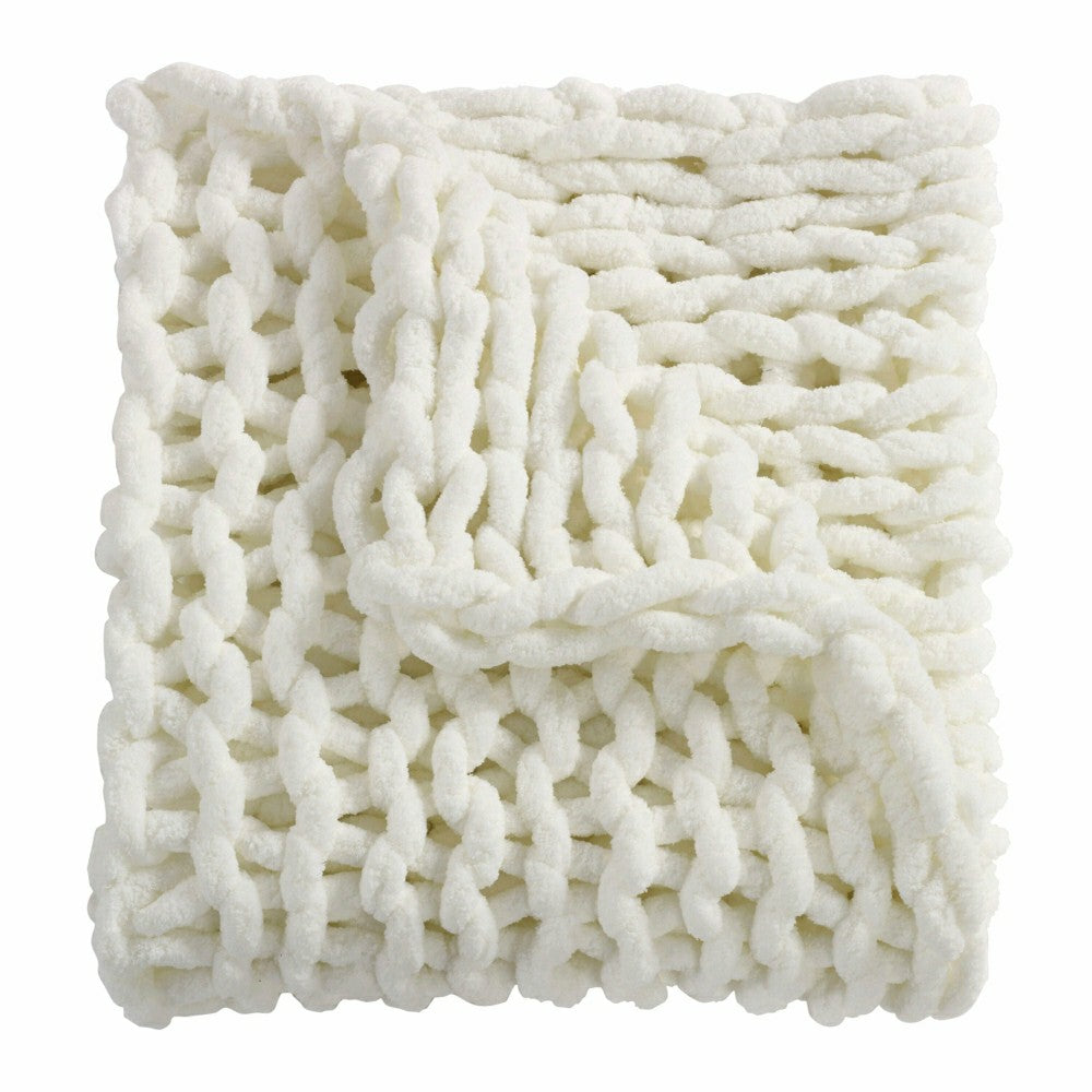 Chenille Knit Throw, Ivory | Plow & Hearth