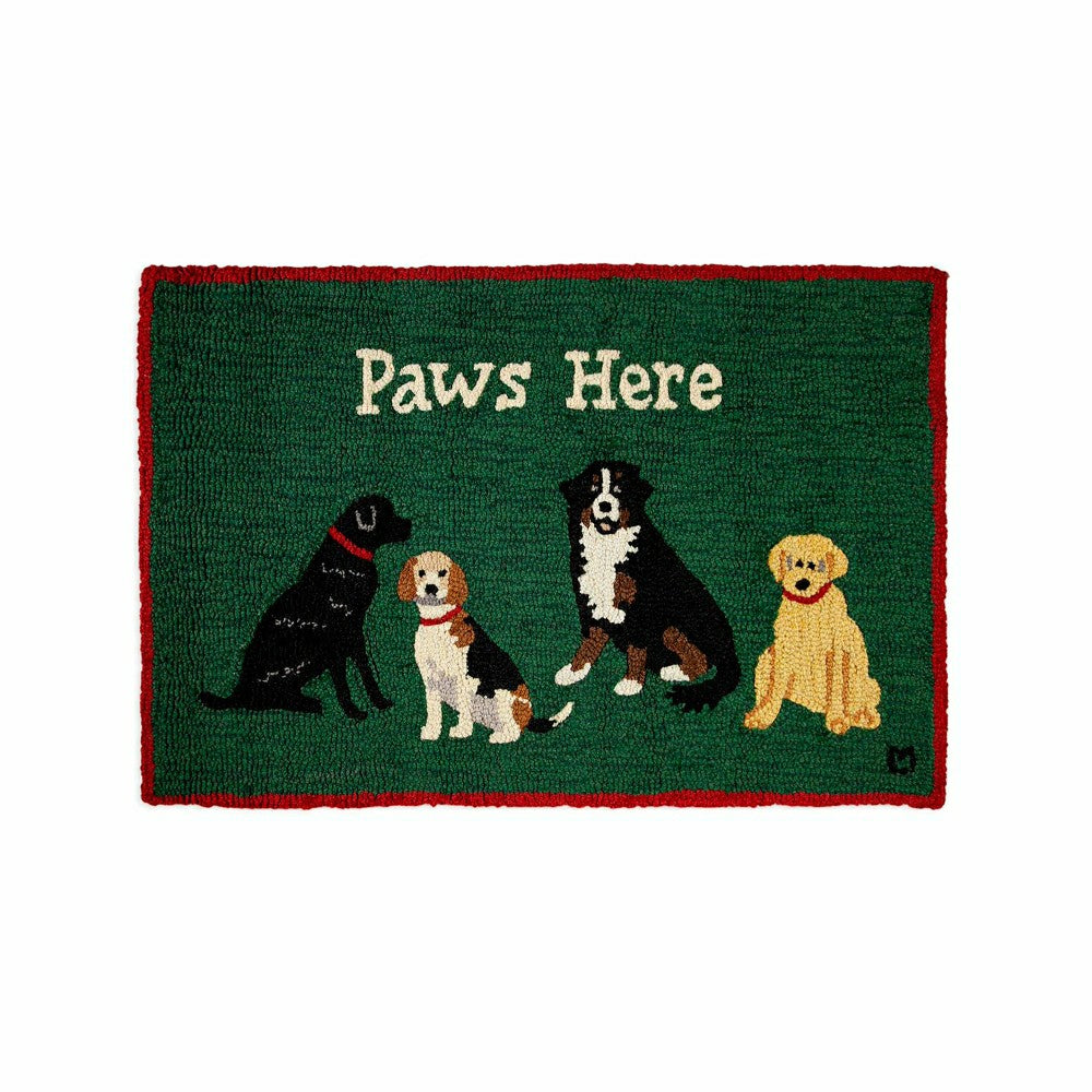 Paws Here Green Hand-Hooked Wool Rug, 24" x 36" | Plow & Hearth