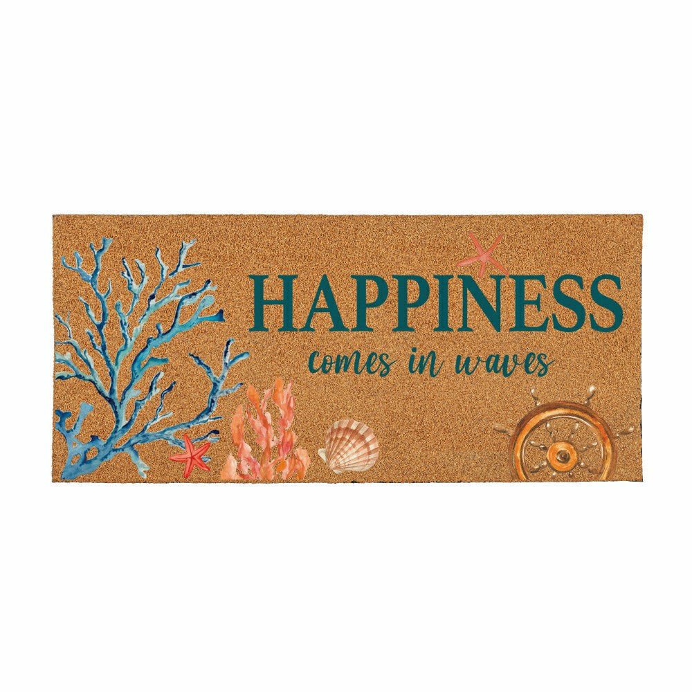 Blue Coastal Beach, Flocked Coir Sassafras Switch Mat 22"x10" | Plow & Hearth
