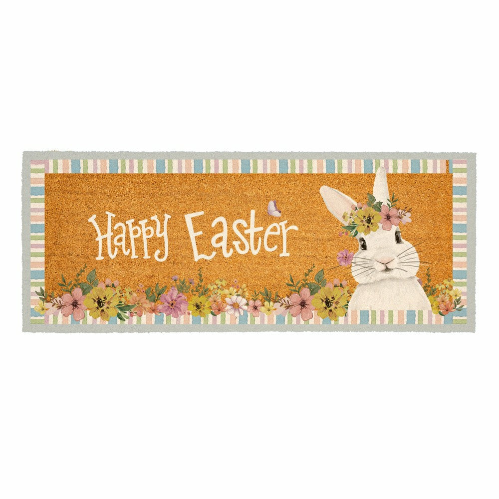 Bunny Blooms Floral Bunny, Coir Mat, 60"x24" | Plow & Hearth