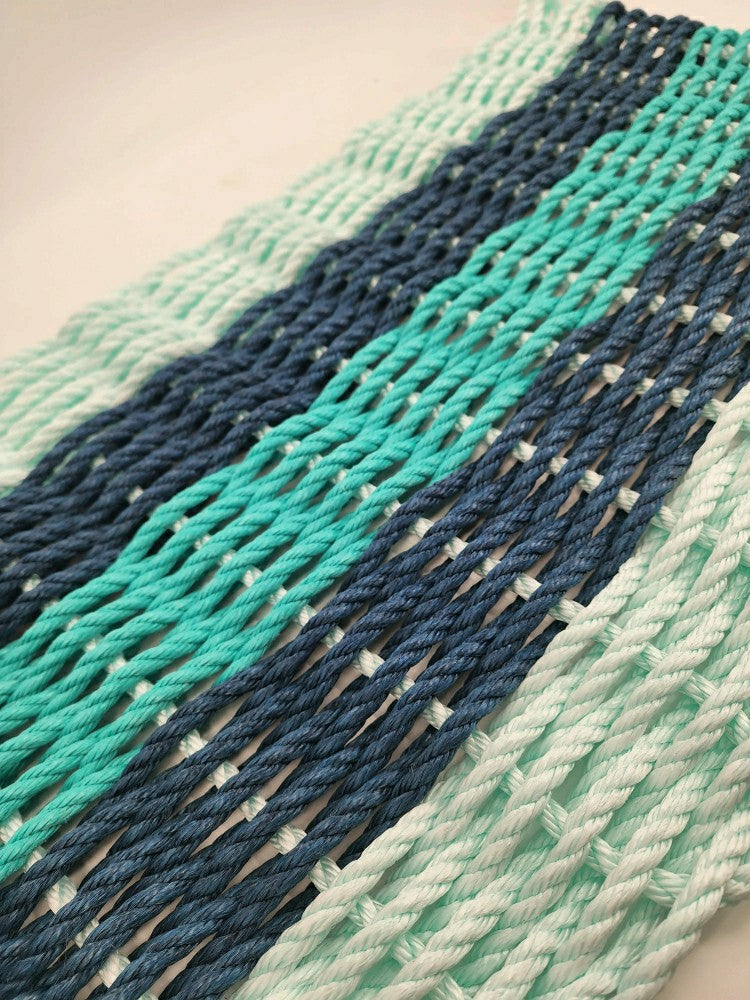 Seafoam, Navy and Teal Rope Mat made with Lobster Rope | Plow & Hearth
