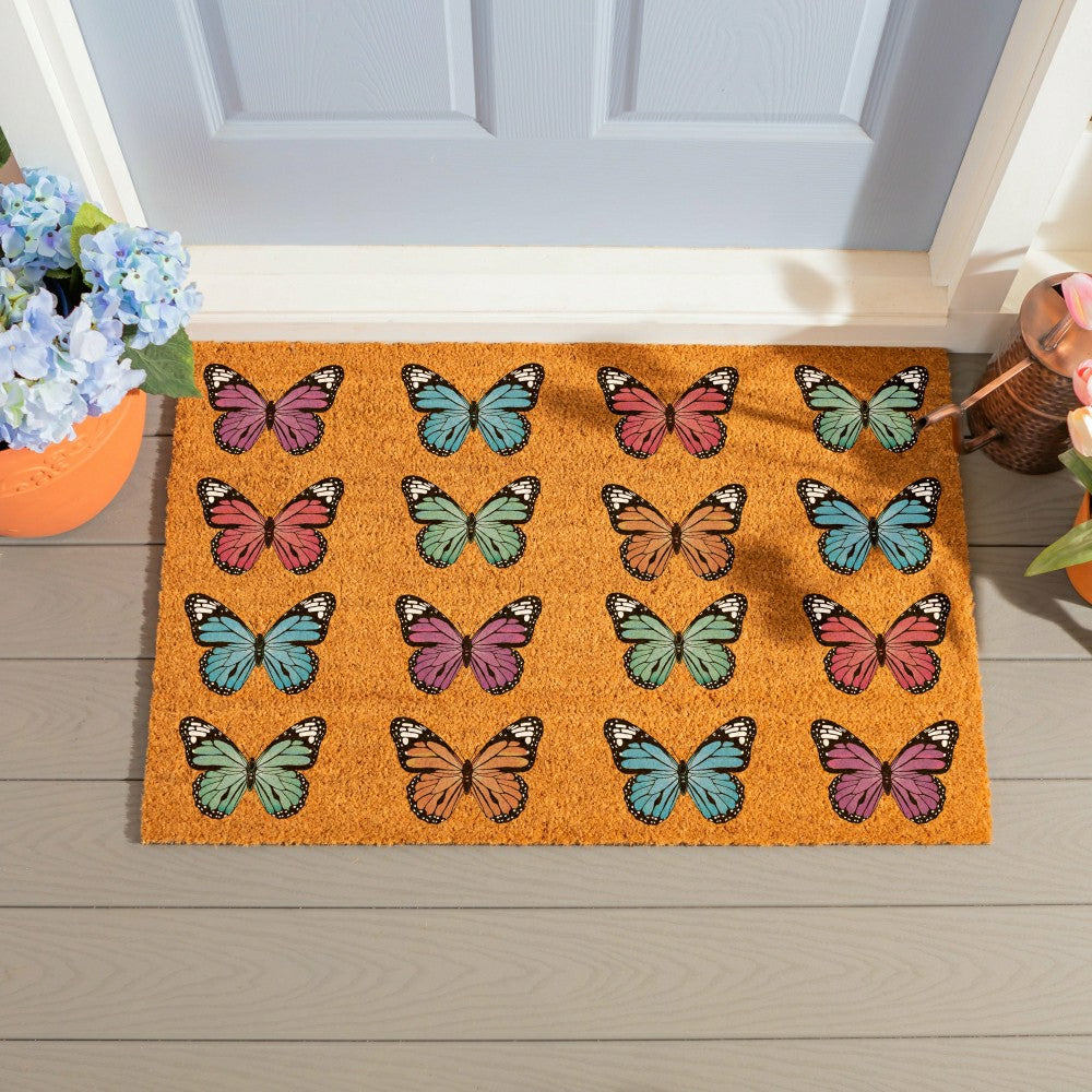 Pollinator Garden Butterfly Family Coir Mat, 36"x24" | Plow & Hearth