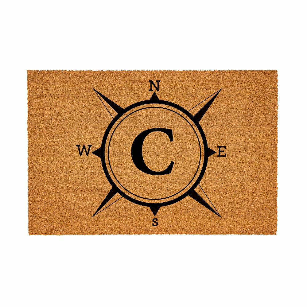 Coastal Coir Mat Compass Monogram 36x24" | Plow & Hearth