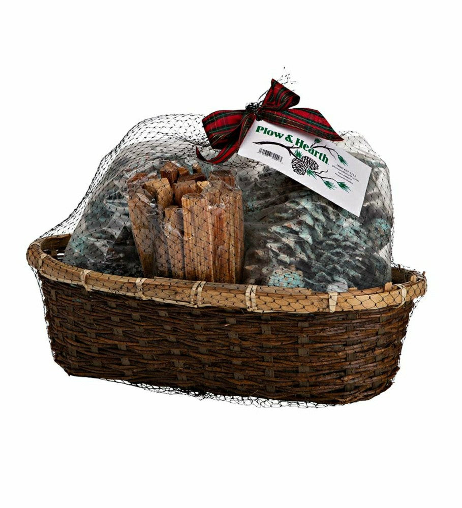 Fire Starter Holiday Gift Basket with Fatwood, Color Cones and Wax Con | Plow & Hearth