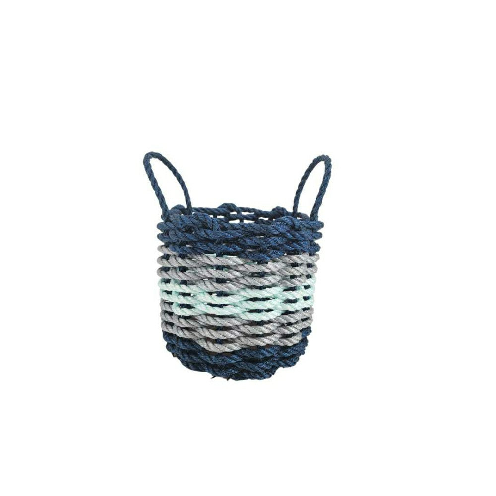 Five Stripe Rope Storage Basket Navy Blue, Light Gray, Seafoam | Plow & Hearth