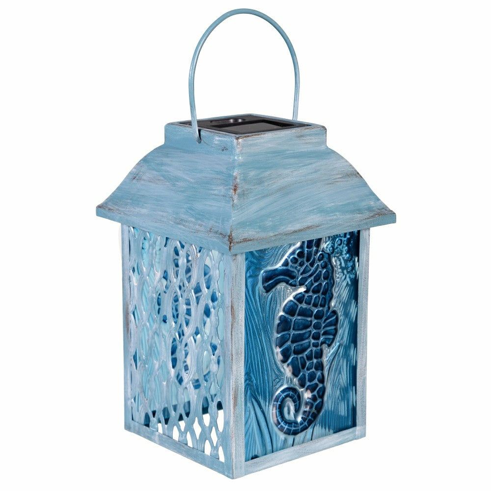 Seaside Retreat Outdoor Lamp & Lighting Glass Seahorse Solar Lantern | Plow & Hearth