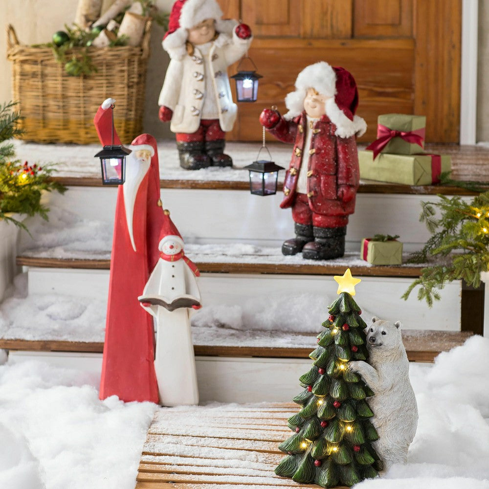 Wintertime Children with Lanterns Solar Garden Statues, Set of 2 | Plow & Hearth