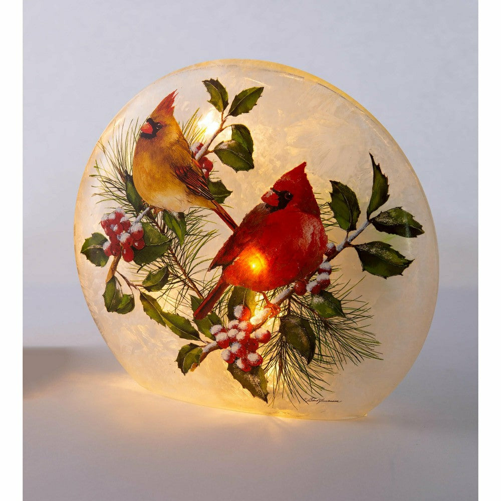Winter Cardinals Frosted Glass Accent Light | Plow & Hearth