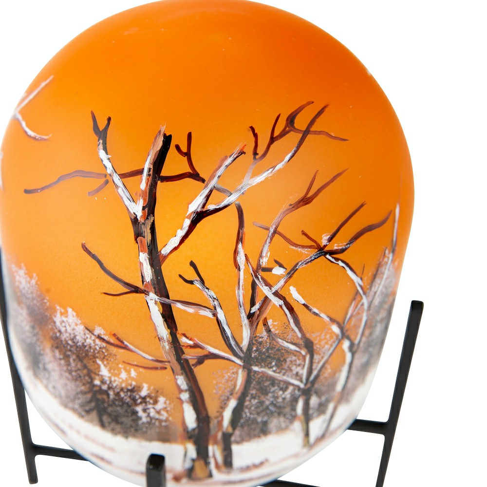 Illuminated Harvest Scene Glass Lantern on Metal Stand | Plow & Hearth