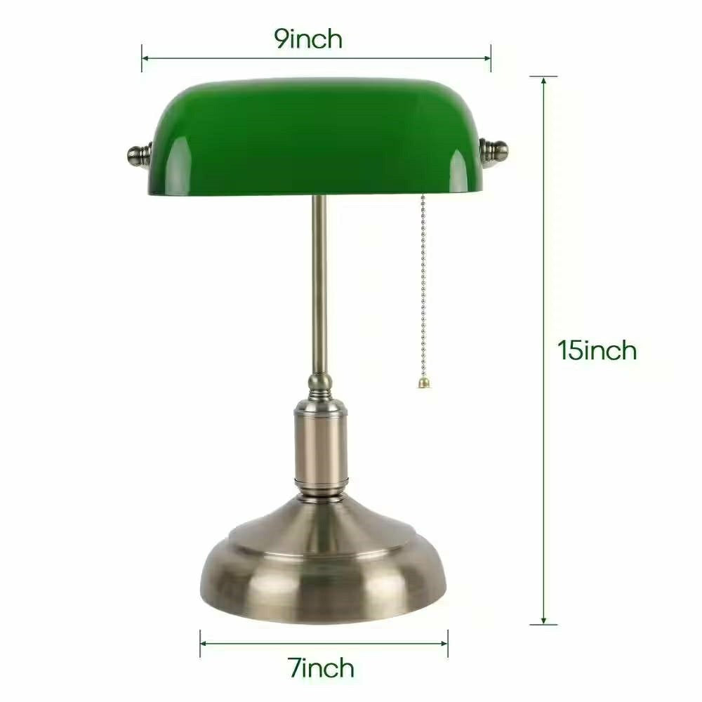 Antique Brass Bankers Lamp Desk Light Table Lamp with Green Glass Shad | Plow & Hearth