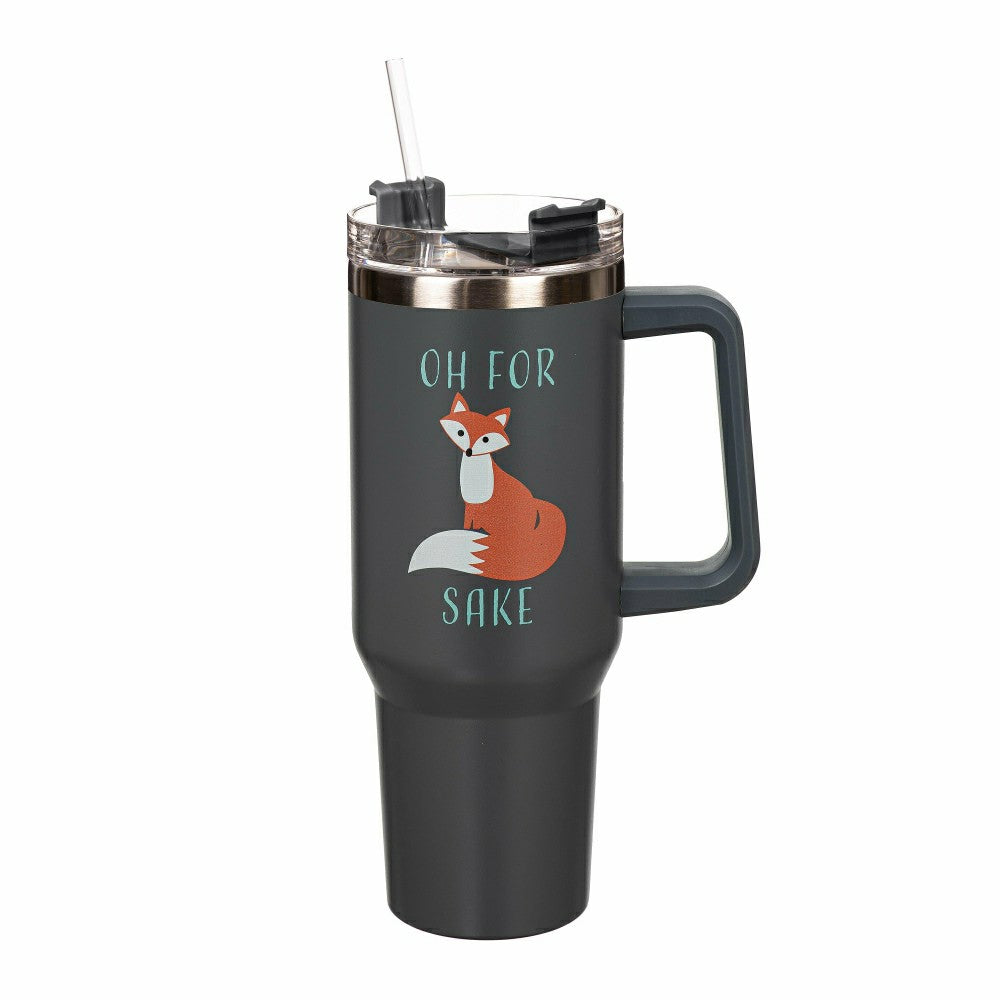 Oh For Fox Sake Canyon Cup, Double Wall Stainless Steel w/ Straw, 40oz | Plow & Hearth