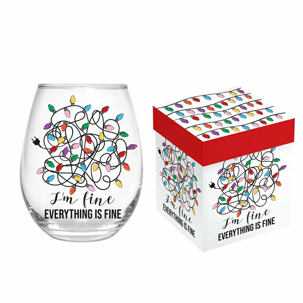 Twas The Night Wine Glass Stemless Glass, It's Fine, 17oz, Gift Box | Plow & Hearth