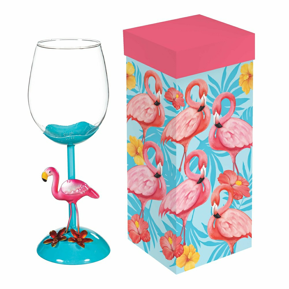 Flamingo Coastal Wine Glass, 17oz, Gift Box | Plow & Hearth