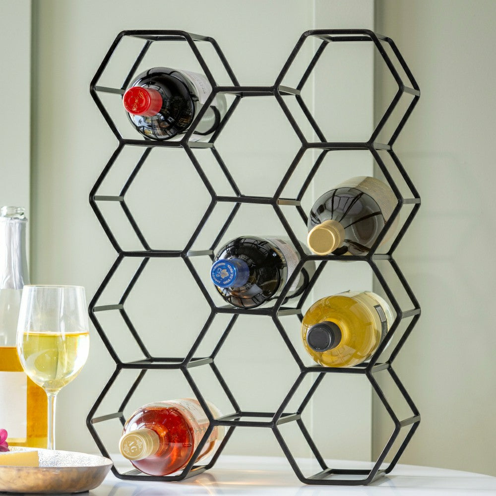 Black Honeycomb Metal Wine Bottle Holder | Plow & Hearth