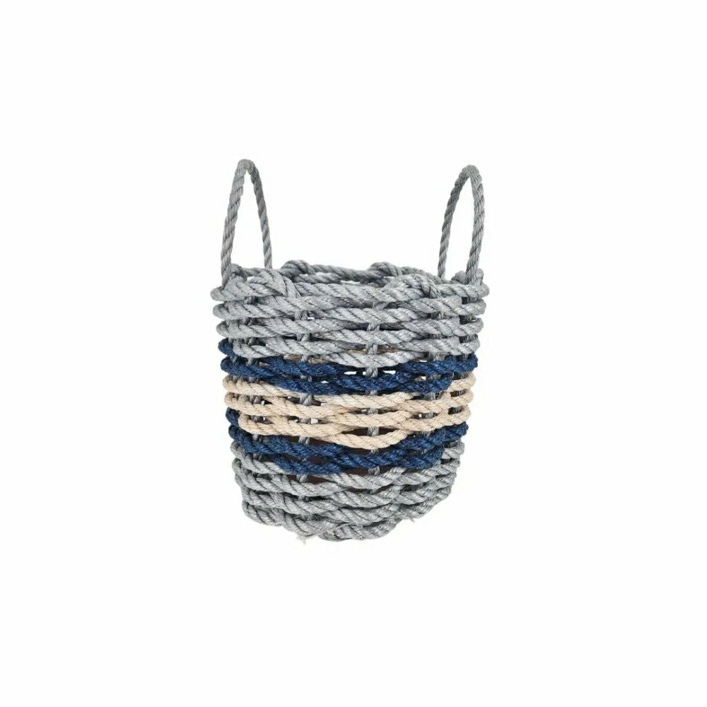 Lobster Rope Basket Light Gray and Light Tan, Navy Accents | Plow & Hearth