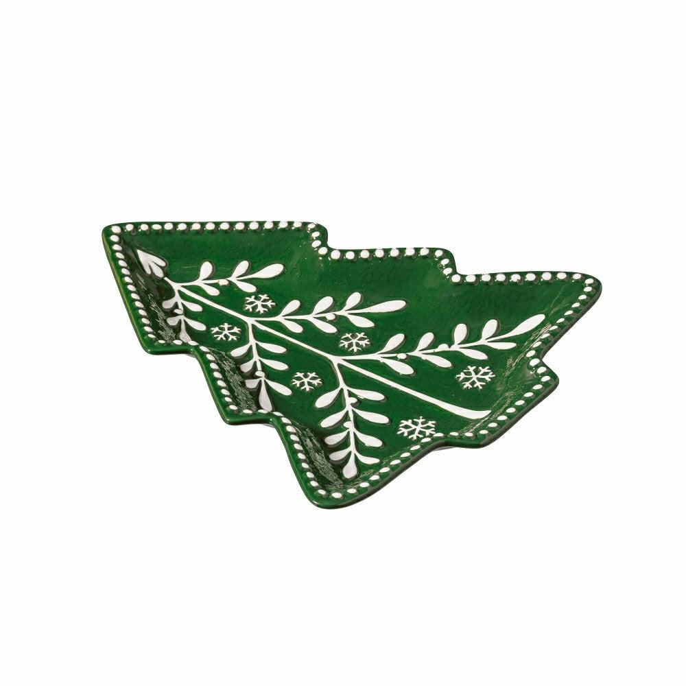 Shades of Green Tree Shaped 9.5" Embossed Ceramic Salad Plate, Set of | Plow & Hearth