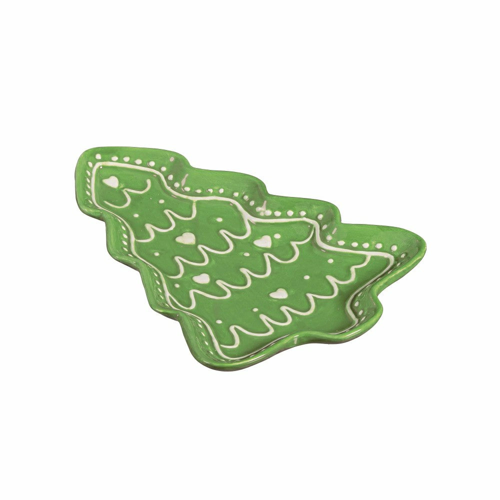 Shades of Green Tree Shaped 8.25" Embossed Ceramic Appetizer Plate, Se | Plow & Hearth