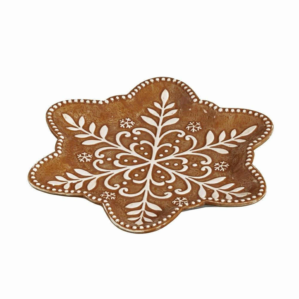 Baking Spirits Bright Gingerbread Snowflake Shaped 9" Embossed Ceramic | Plow & Hearth