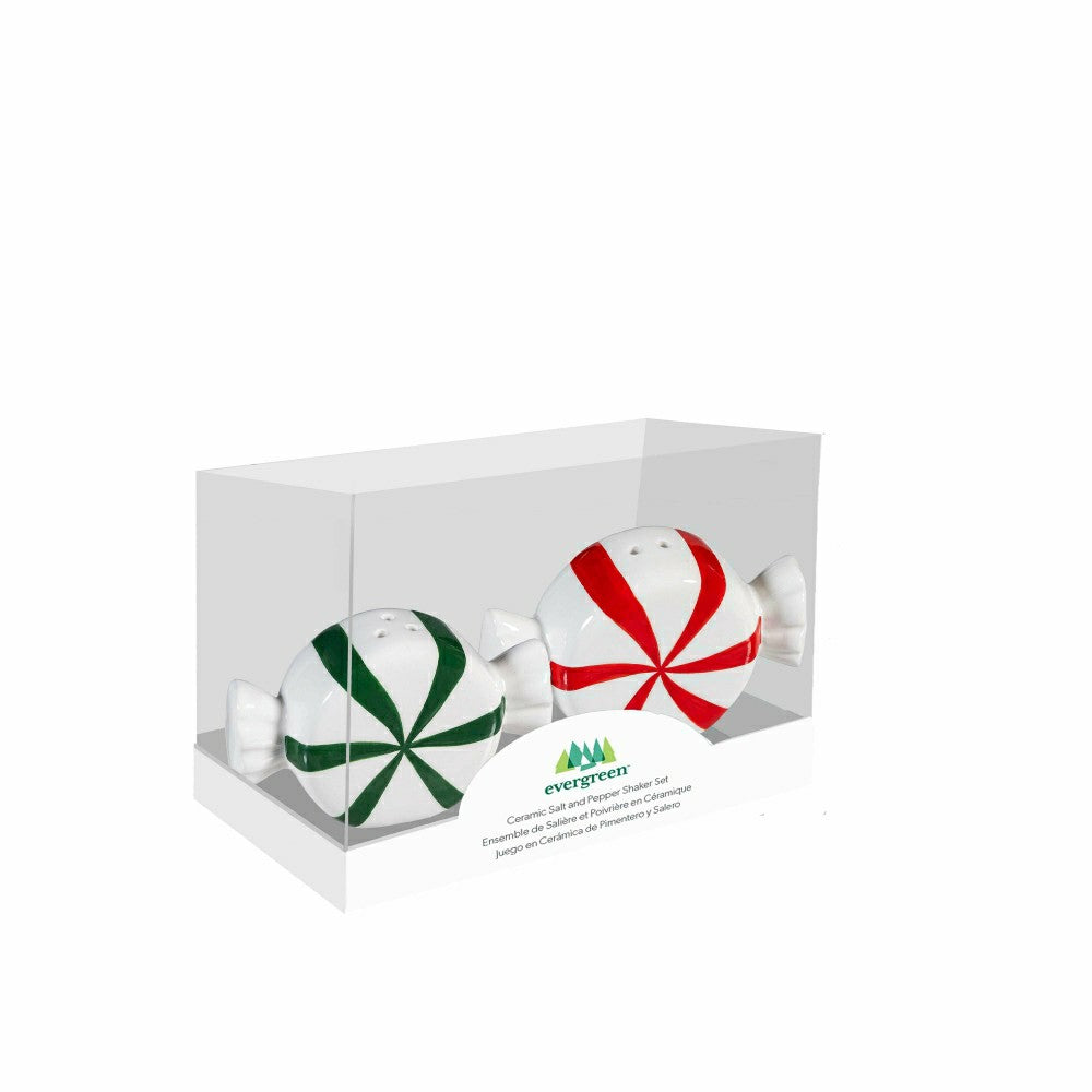 Sugar & Stripes Bright Salt & Pepper Shakers Ceramic Peppermint Candy, | Plow & Hearth