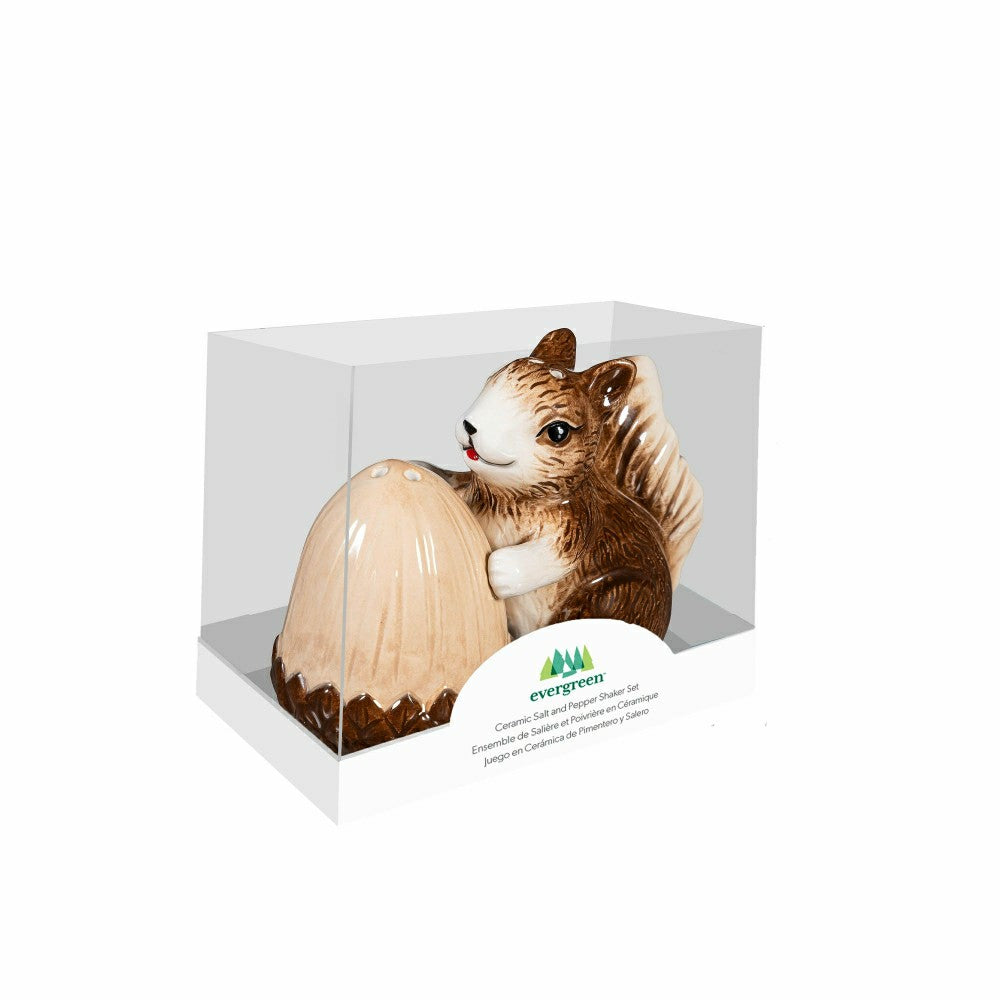 Woodland Storybook Salt & Pepper Shakers Ceramic Squirrel with Acorn, | Plow & Hearth